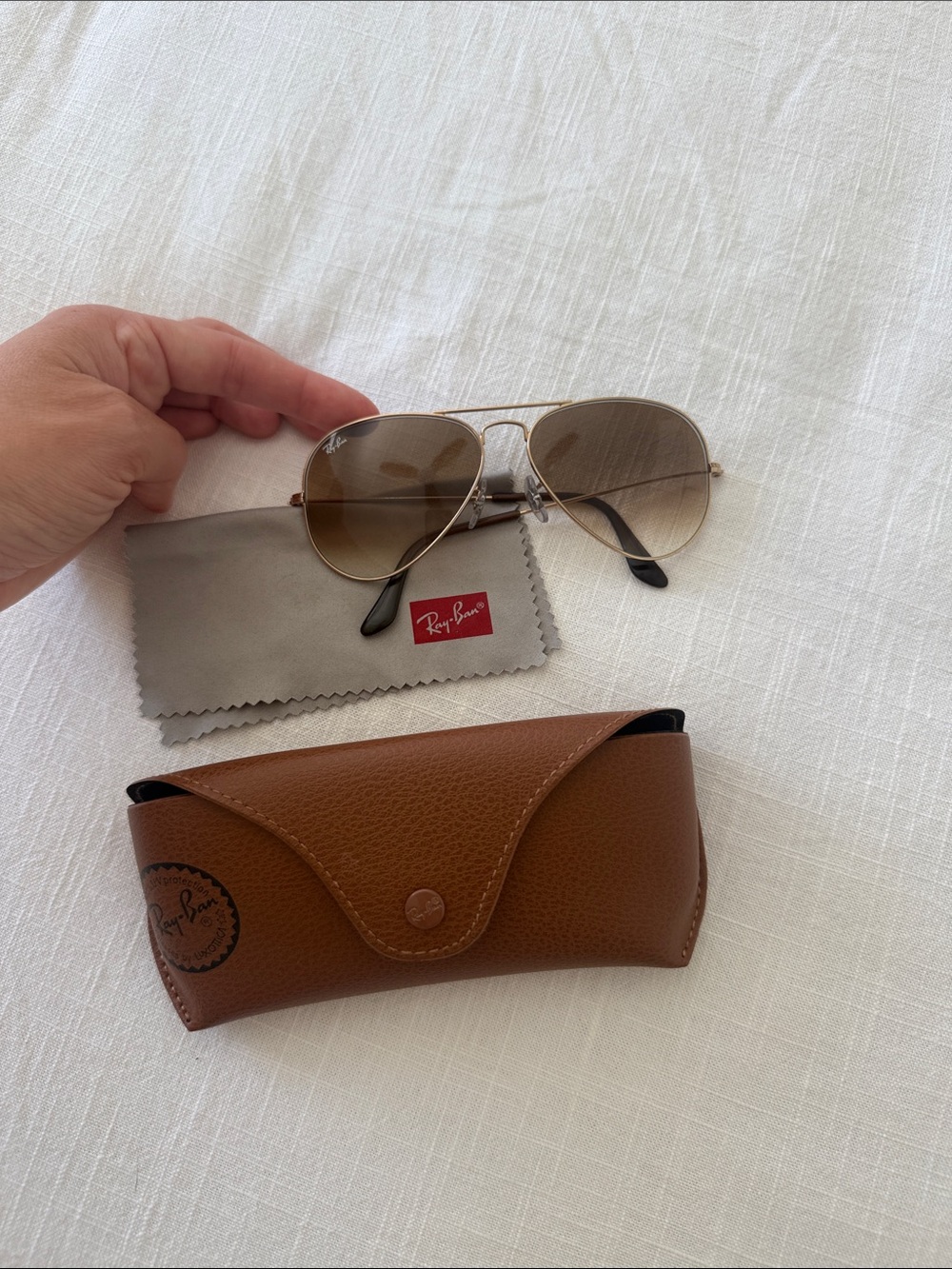 Ray-Ban Gold Frame Sunglasses with Brown Gradient Lenses